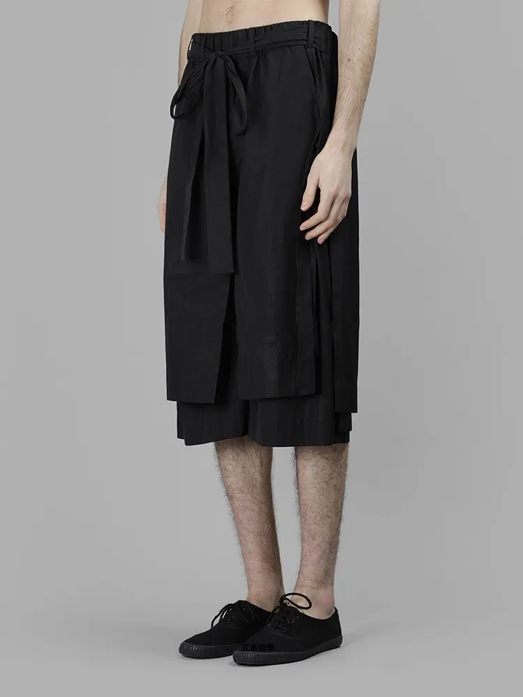 Мужские Многослойные стринги юбка неправильной формы с разрезом на шнуровке в