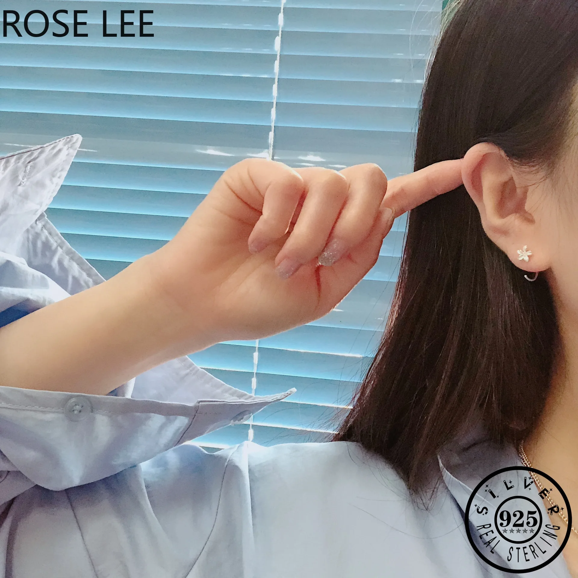 100% женское серебро 925 пробы маленькие корейские сережки шпильки с цветком модные