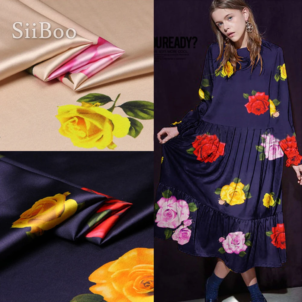 Роскошная шелковая одежда с цветочным принтом синего и желтого цвета из