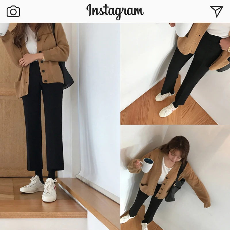 Осенний спортивный костюм брюки прямые черные укороченные для женщин девять