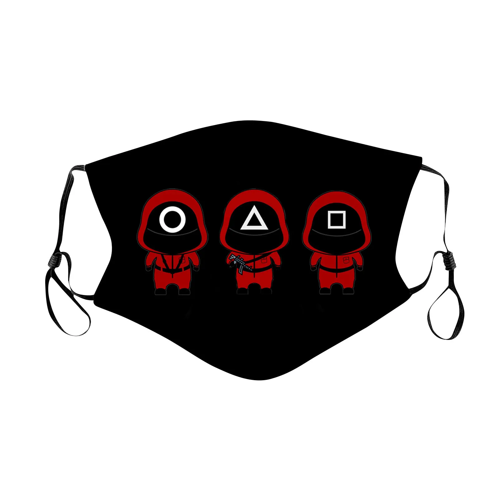 

Adult Face Mask Squid Game Print Reusable Washable Pm2.5 Protection Adjustable Unisex Black Masks Adjustable Earloop Bandage