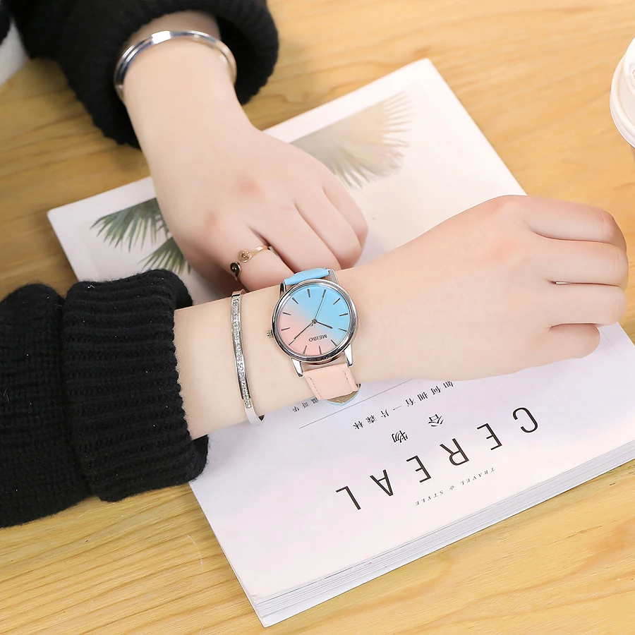 Популярные женские повседневные наручные часы MEIBO в стиле ретро с градиентом