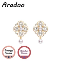 aradoo vintage design natural pearl earrings enamel silver needle gold plated earrings light luxury earrings
