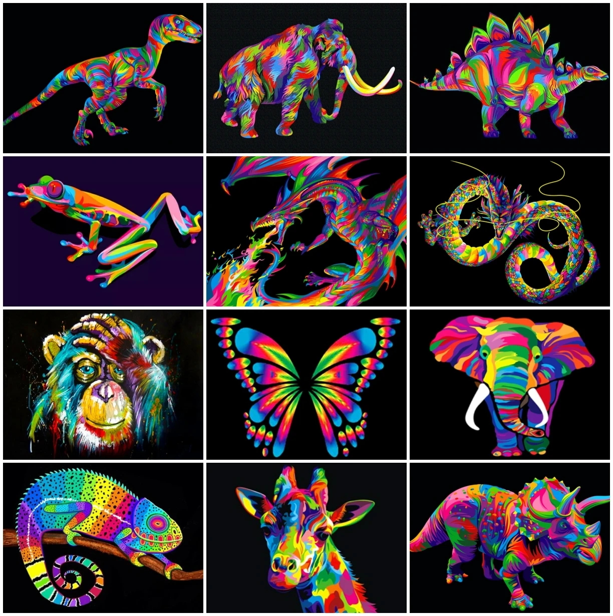 

Алмазная живопись с волком, обезьяной, бабочкой, драконом