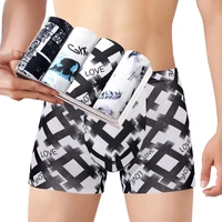 4pcslot 3d new modal ice silk underwear mens underwear middle waist print breathable comfortable boxer pants fashion boxer