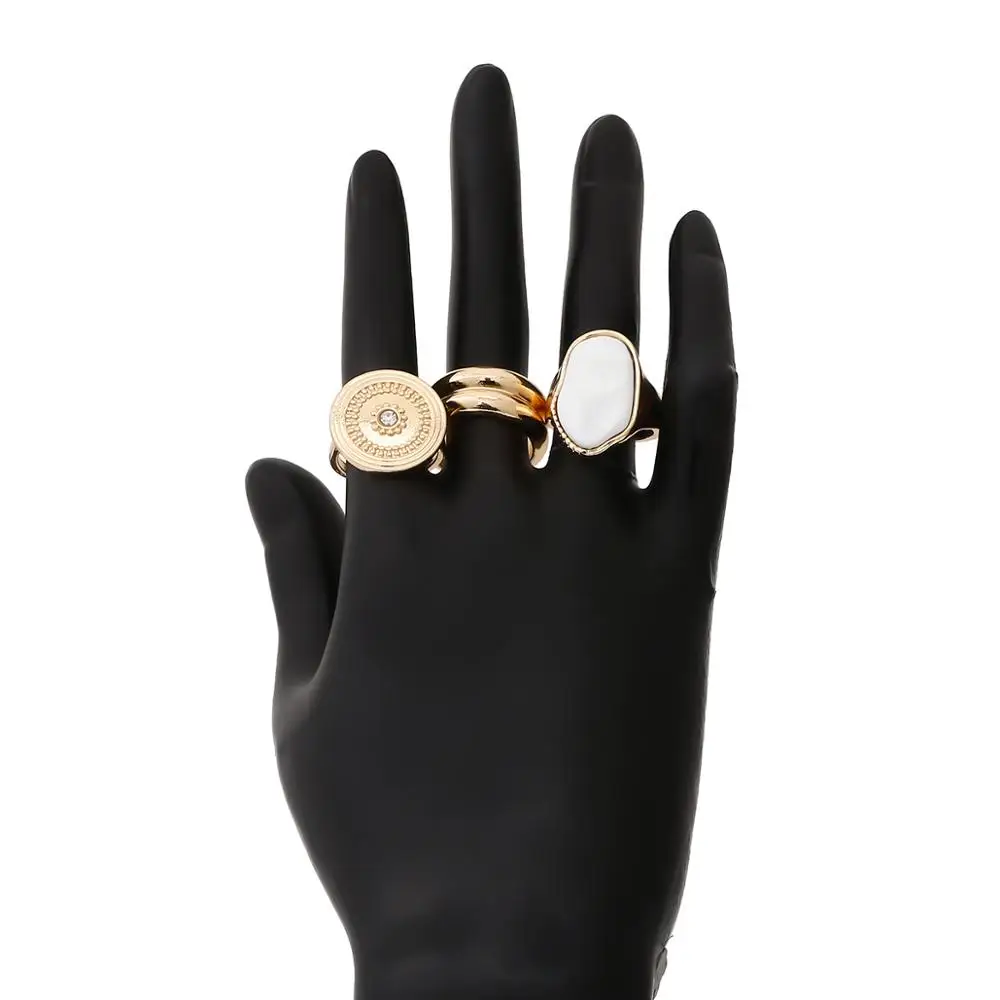 

Purui 3Pcs/Set Korean Vintage Women Rings Set White Gold Color Finger Rings Boho Geometric Statement Trendy Jewelry Accessories