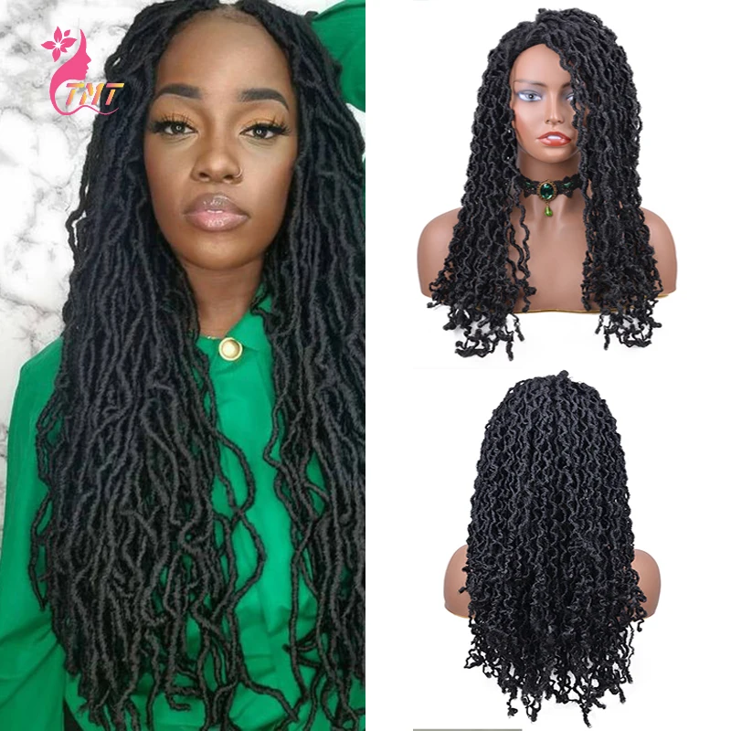 

Синтетические плетеные парики для чернокожих женщин, без клея, искусственные локоны, дреды, парик из натуральных волнистых длинных плетены...