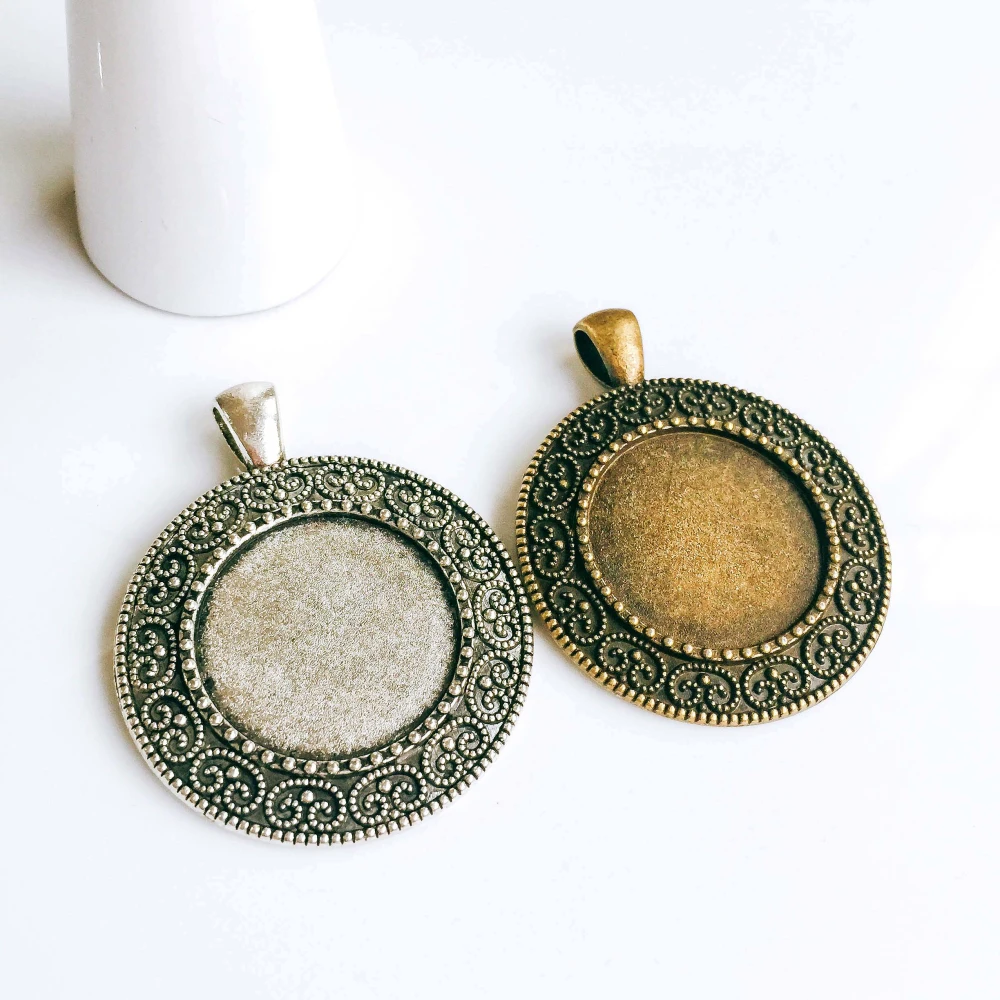 

5pcs/lot 22mm Necklace Pendant Setting Antique Bronze Silver Glass Cabochon Blank Base Supplies for Jewelry Finding T149