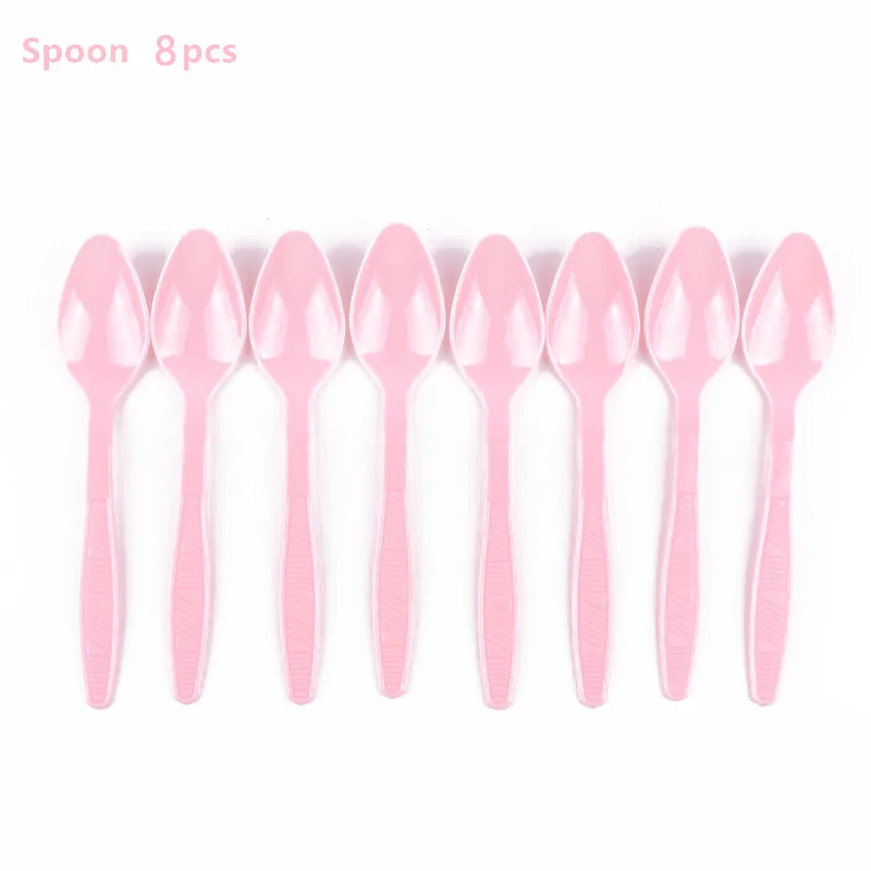 

40Pc/Set Eight Sides Pure Pink Theme Disposable Tableware Birthday Decoration Baby Shower Spoon Plates Tablecloth Party Supplies