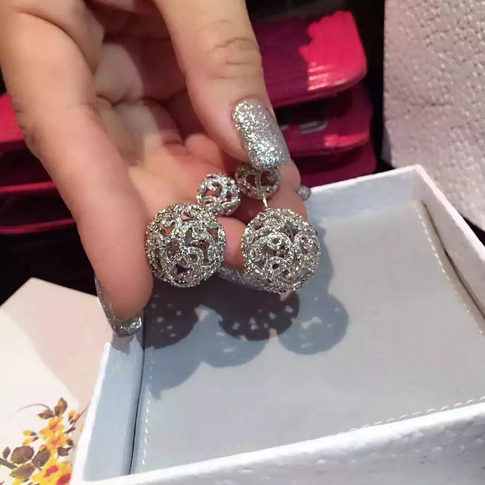 Серьги гвоздики с фианитом двумя шариками|brand stud earrings|stud earringsearrings free |
