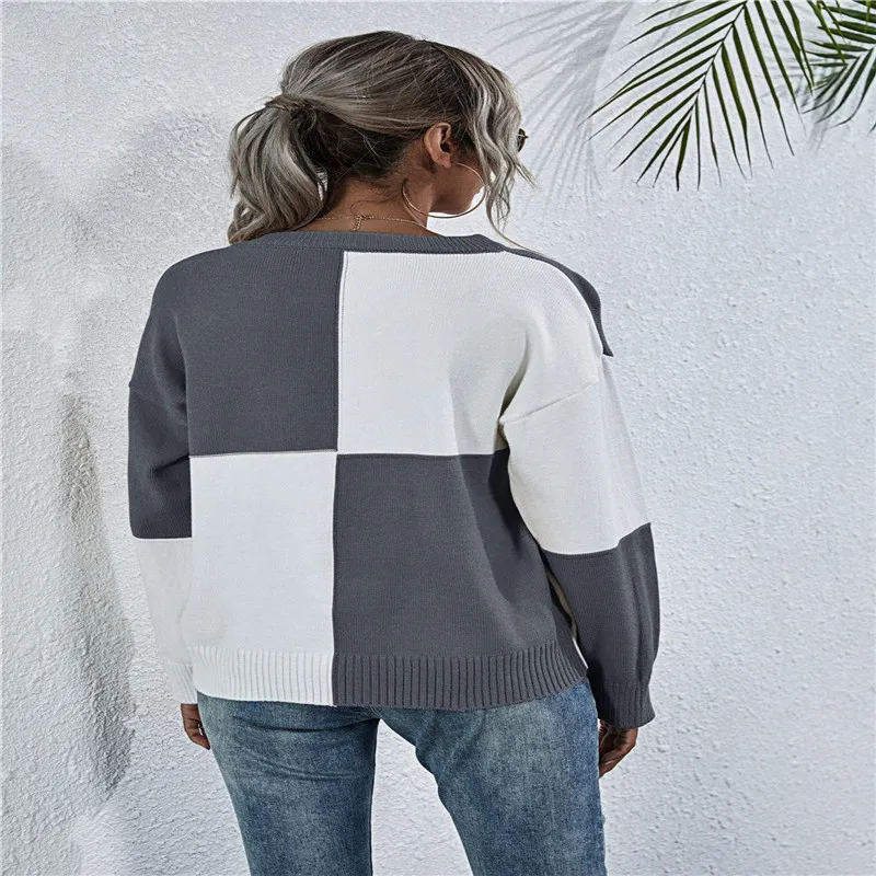 

Fashion Hot Sales 2020 Autumn Spring Women Tops Plus Sizes Round neck and long sleeve collage knitted long-sleeved shirt