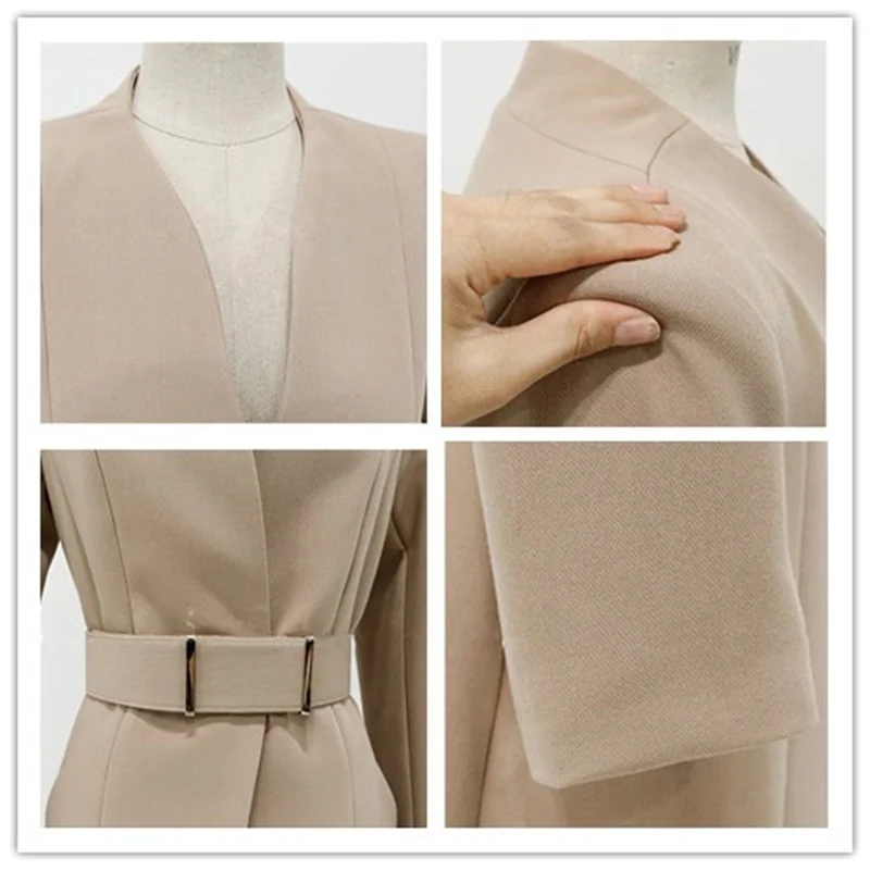

Women Work Fashion Pant Suits 2 Piece Set Spring Autumn Blazer Jacket With Belt & Trouser Elegant Office Lady Slim Casual Suit
