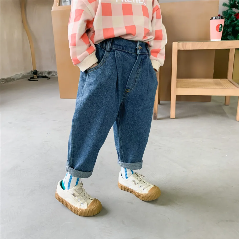 

2-7 Y Toddler Girls Jeans Spring Autumn Children's Casual Loose Pants Korean Solid High Quality Grils Denim Pants Kids Trousers
