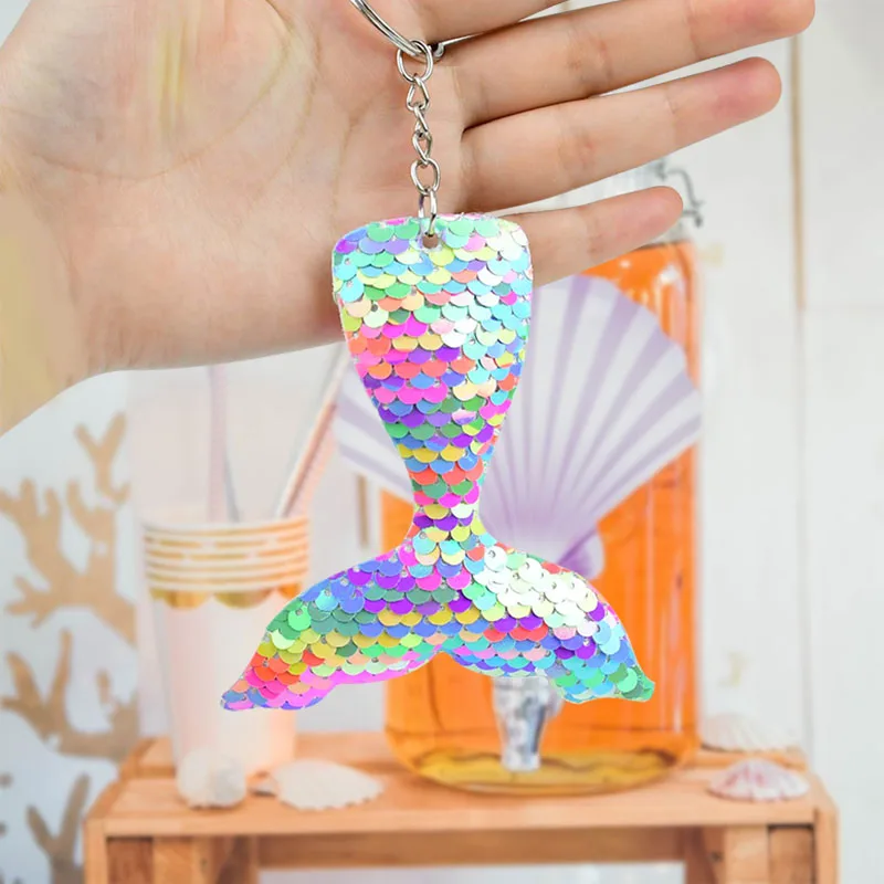 

3/6pcs Mermaid Tail Keychain Sequins Keyring Decorative Pendants Women Bags Car Key Accessories Wedding Birthday Party Kids Gift