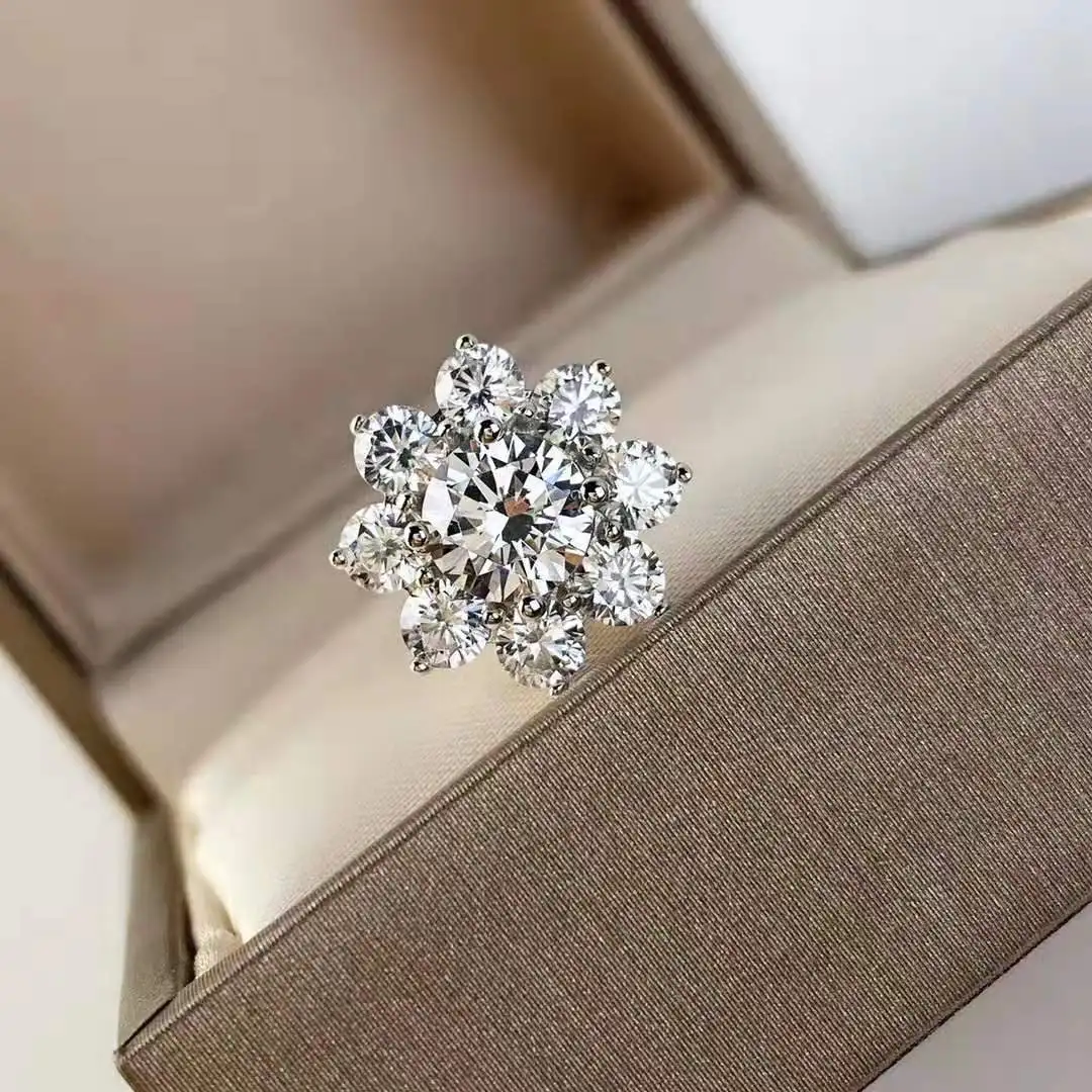 

Sun Flower Diamond Shape Earrings Wedding Jewelry 5A High Carbon 925 Sterling Silver Stud Earrings