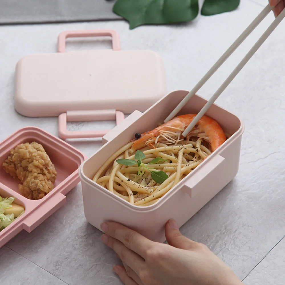 

Household Bento Box Bamboo Fiber Children Lunch Box Sealed Cutlery Separate Kid's Rice Bowl Kitchen Accessories Healthy Safety