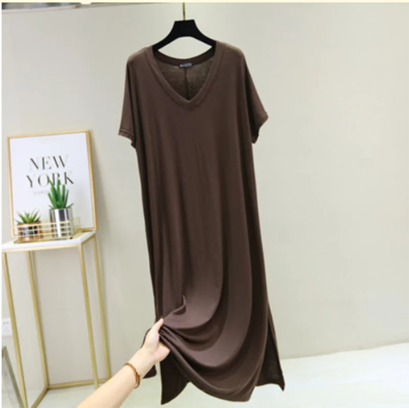 Женское летнее платье 2020 Новое модальное джокер с коротким рукавом v-образным