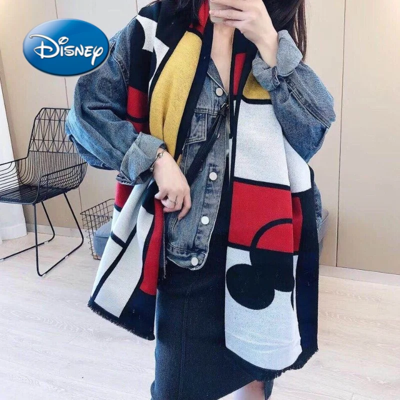 

Женский кашемировый шарф с мультяшным принтом Disney, зимний теплый шарф в стиле плюс, высококачественный Шелковый квадратный шарф, модная шал...