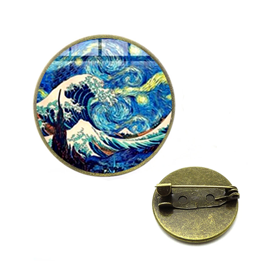 Классическая картина серфинг Kanagawa броши японская Ukiyo e Art синяя морская волна 3D