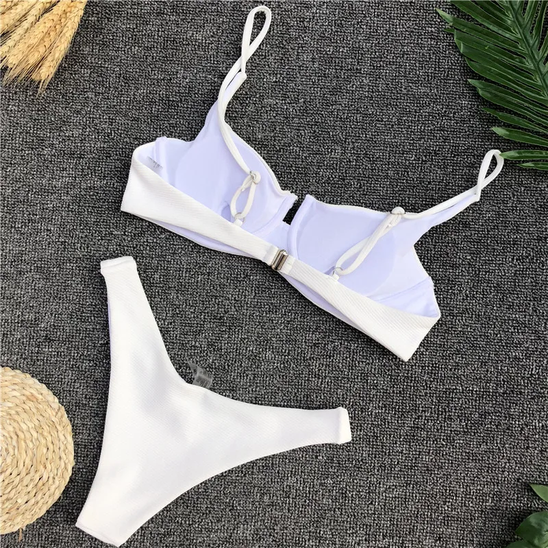 

Sexy Solid Bikini Two Piece Set Adjustable Spaghetti Strap Underwire Push Up Swimwear Women Beach Bathing Suit Brazilian Biquini