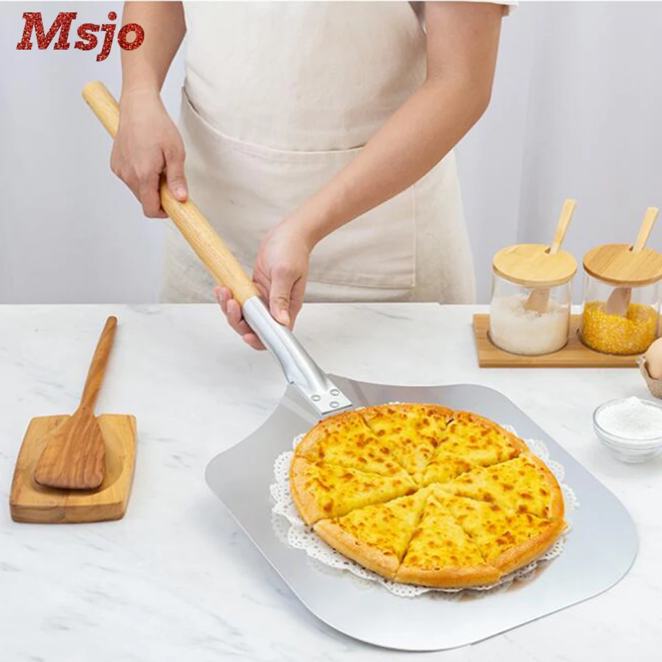 Новинка алюминиевая Лопата для пиццы Msjo 85 см с деревянной ручкой квадратная
