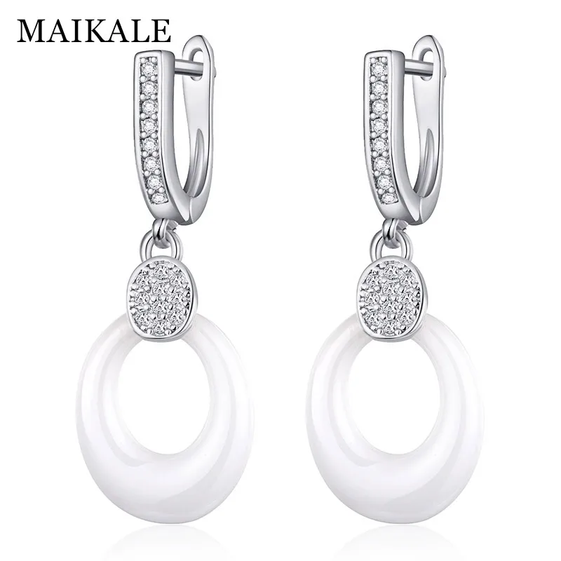 silver white MAIKALE, классические круглые висячие серьги, маленькие кубические циркониевые покрытые золотом и серебром корейские серьги для женщин, подарок другу - Окраска металла: silver white