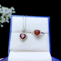colife jewelry 925 silver garnet jewelry set for young girl 6mm heart cut natural garnet ring pendant set fashion silver jewelry