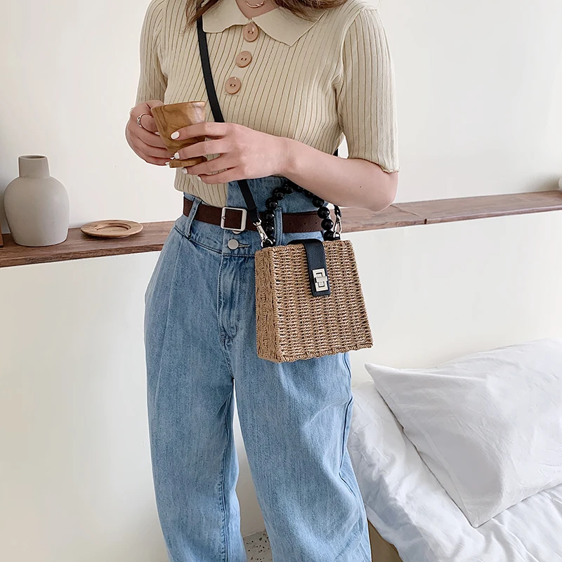 

SWDF Hand-woven Straw Bag Women bag Shoulder Bags Bohemia Beach Bag Crossbody Bags Travel Tote Female Handbag Box Holiday