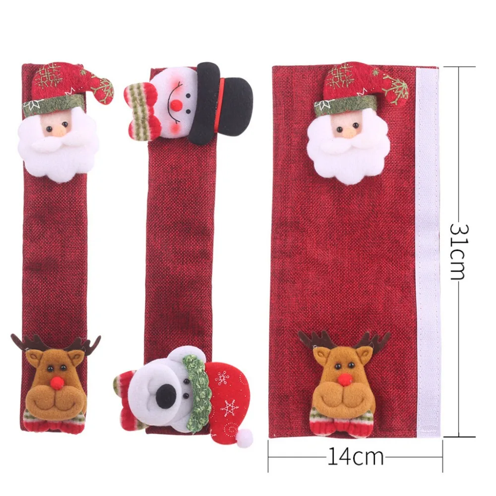 4PCS Christmas Refrigerator Door Handle Covers Microwave Oven Heat resistant Burlap Kitchen Gloves Handle Protector Decor B10