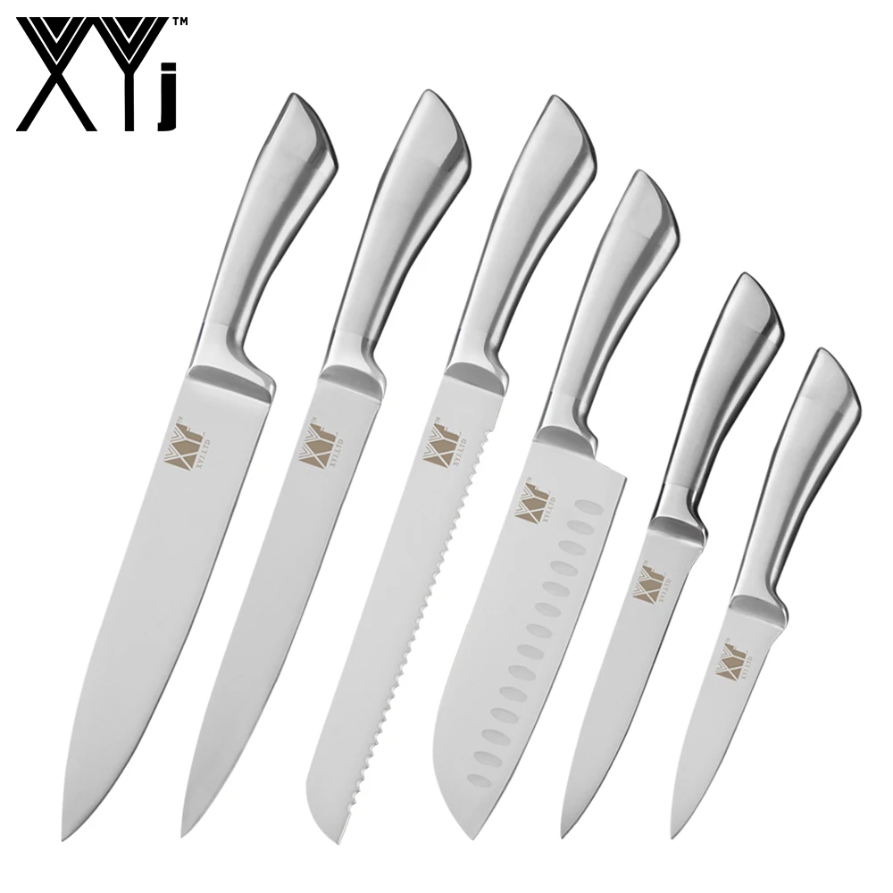 

Набор кухонных ножей XYj, 6 шт., 8 дюймов, из нержавеющей стали, для нарезки хлеба, шеф-повара, 7 дюймов, сантоку, 5 дюймов, универсальные ножи для н...
