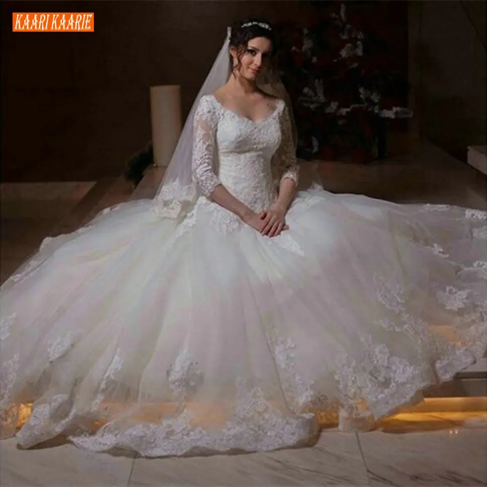 

Женское свадебное платье с кружевной аппликацией, белое длинное платье принцессы в стиле бохо с рукавами 3/4, Пляжное Тюлевое платье для неве...