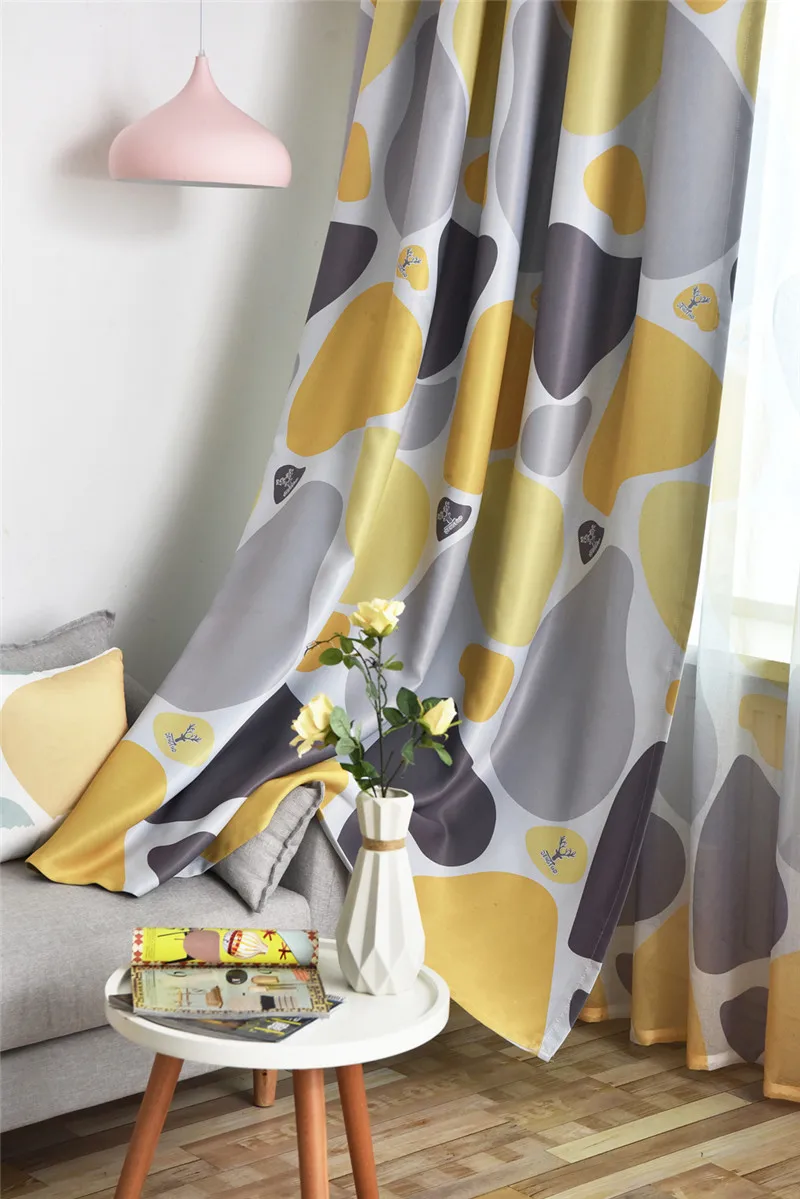 Blue Cobblestone Printed Curtains Shading Fabrics for Living Room Modern Yellow Blackout Curtains Water Ripple Curtain WP419#20
