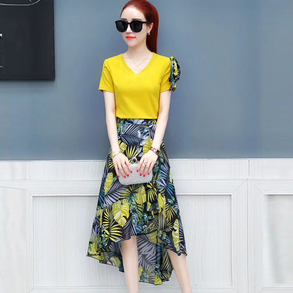 Высокое качество Женская обычная футболка + юбки костюмы с бантом одноцветные