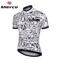 quick dry men white cartoon cat dog cycling jersey spring anti pilling eco friendly bike clothing road team bicycle wear shirts