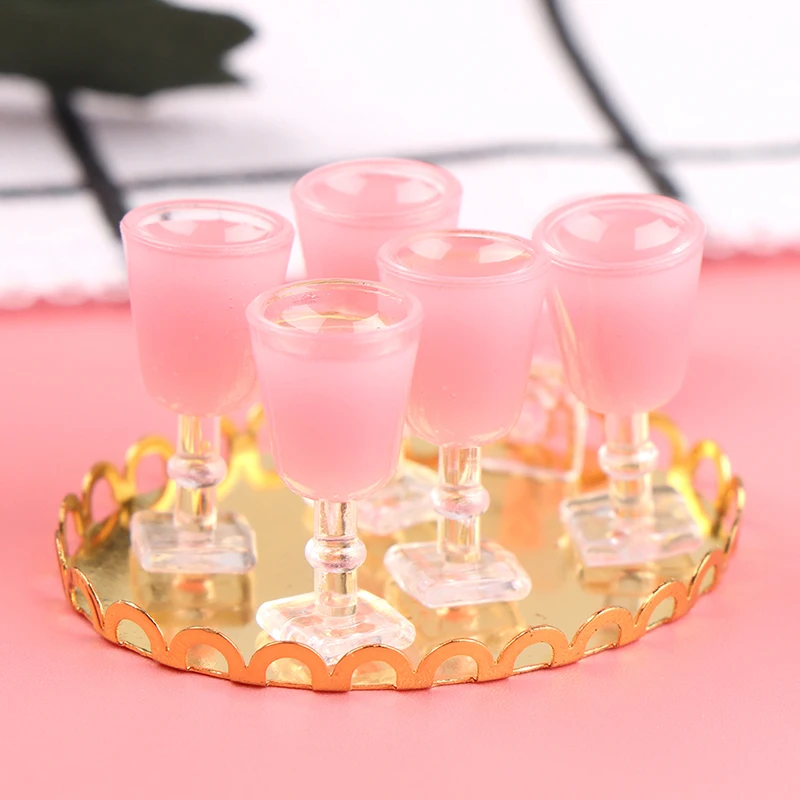 

2022 1:12 Dollhouse Miniature 6cups Strawberry Juice With 1 Tray Simulation Furniture Toys
