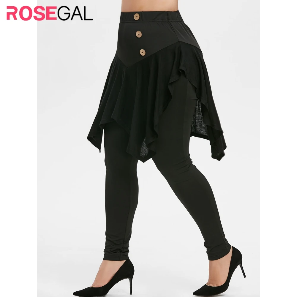 ROSEGAL размера плюс с высокой талией пуговицами Украшенные штаны юбкой 2019 осенние