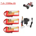 Аккумулятор высокой емкости 7,4 В для Wltoys 114 144001, запчасти для автомобильных лодок с дистанционным управлением, литий-полимерный аккумулятор 2S 7,4 В 3300 мАч с T-образной вилкой