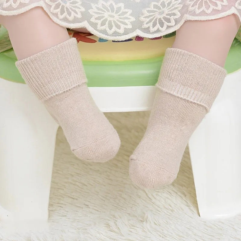 6 пар/лот шерсть Детские носки однотонные Цвет теплые детские короткие в стиле