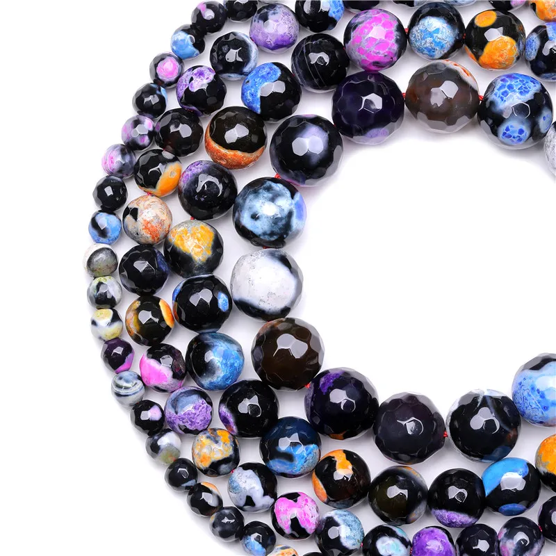 Оптовая фасетированная розовая огненная агата натуральные камни круглые бусины 15" Выберите размер 6/8/10/12 Создание ювелирных изделий DIY Браслет аксессуары.