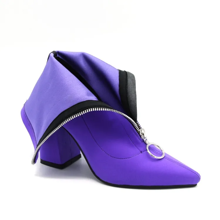 2020 Популярные фиолетовые растягивающиеся Ботильоны на молнии удобные женские