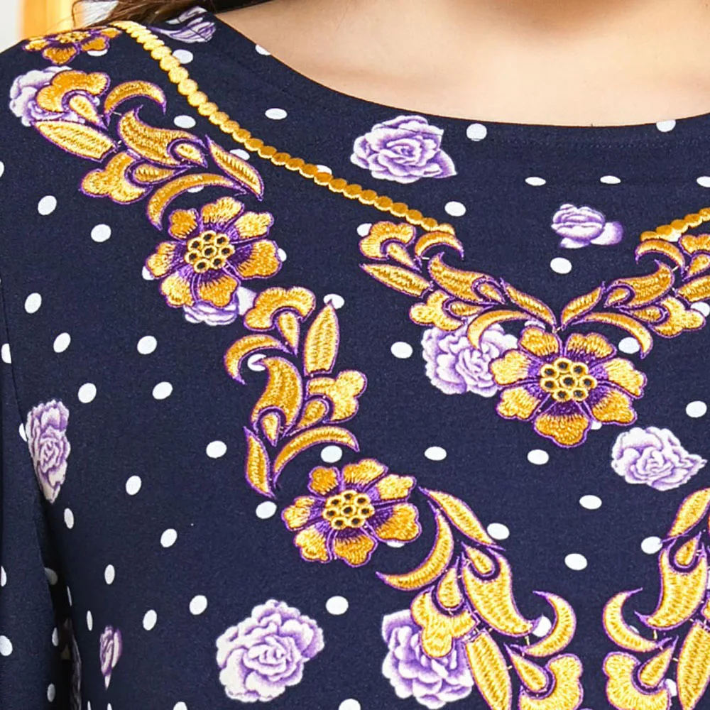 

Plus Size Embroidery Long Dress Loose Casual Kaftan Abaya Islamic Arab Jilbab Ramadan Polka Dot Maxi Robe Turkish Dubai Fashion