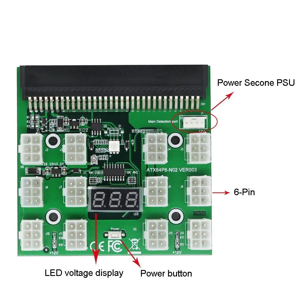 Блок питания PSU/GPU плата блока 12 В устройства Ethereum ETH ZEC Майнинг блок шт. 18AWG PCI E