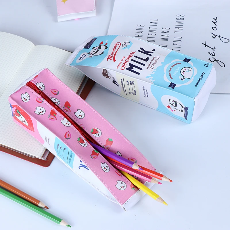 1pcs Cartoon milk bottle school pencil case cute pu pen bag storage pouch stationery | Канцтовары для офиса и дома