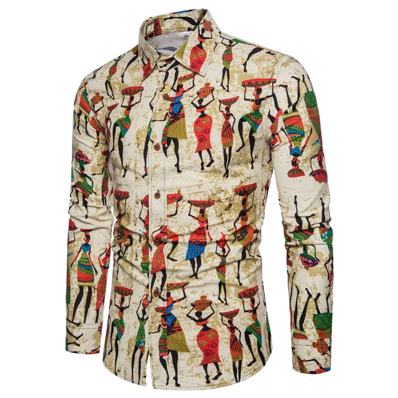 Bazin Riche African Mens Shirt Slim Fit Linen shirt Men Dashiki Hawaiian Print Shirts Clothing | Тематическая одежда и