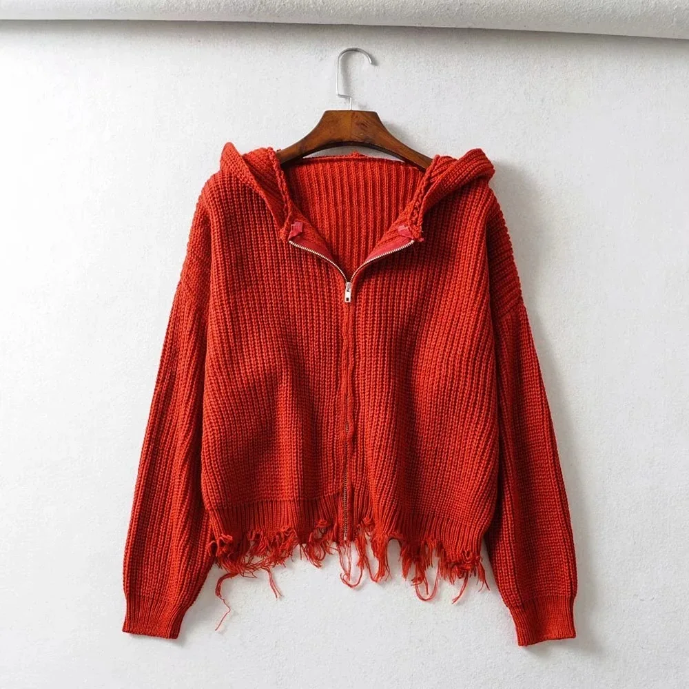 

Pullovers Sweater Women Solid V-Neck Sweater Casual Zipper Loose Autumn Winter Ladies Ribbed Sweater Long Sleeve Knitted Top