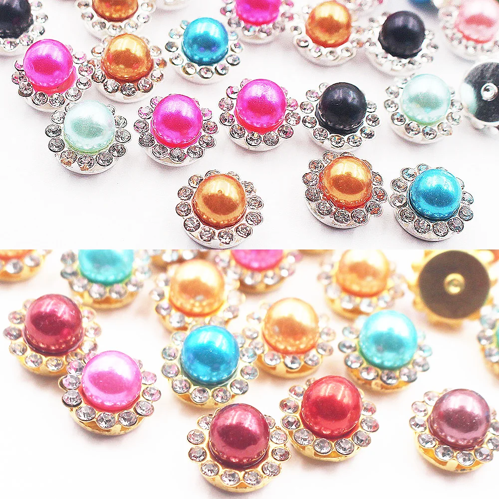 

12mm Mix Color Claw Pearls Flatback Gold Silver Base Glitter Crystals Stones Needlework Strass Beads Fabric Gems Sew Rhinestones