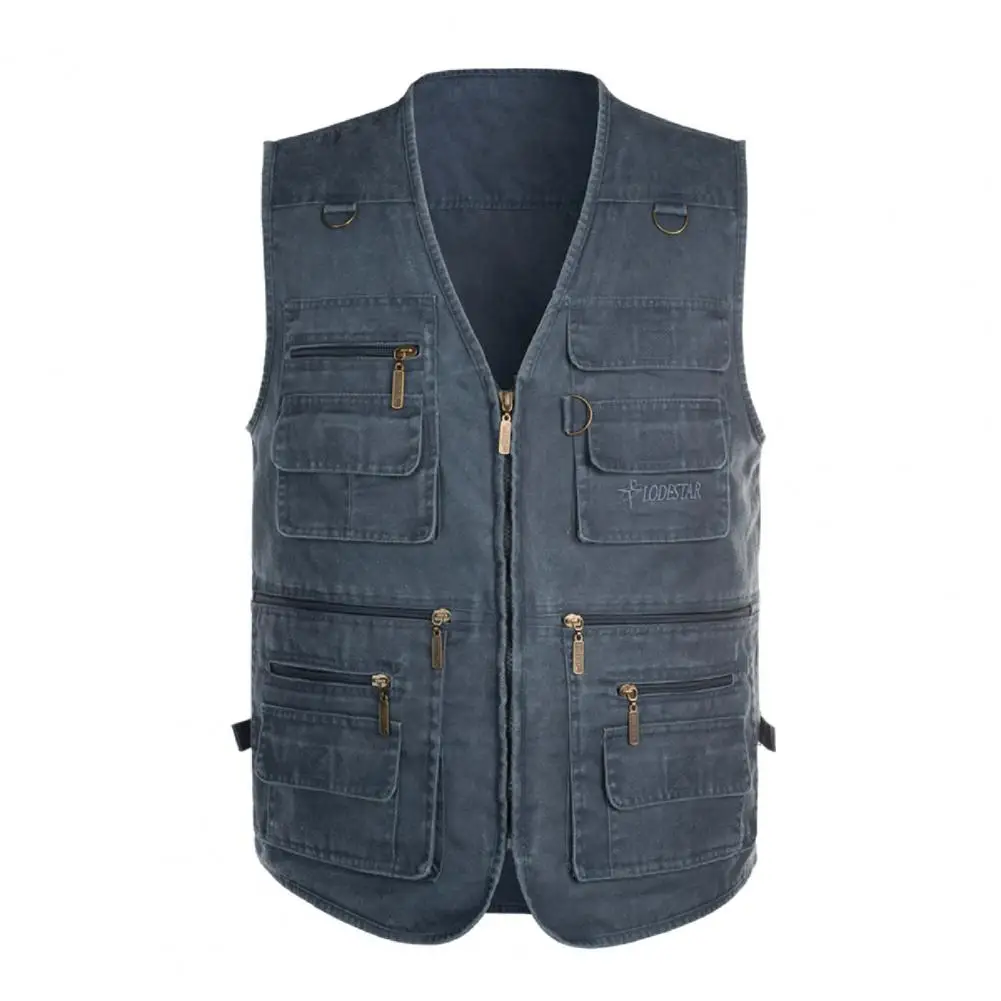 

Men Multi-Pocket Classic Waistcoat Male Sleeveless Unloading Solid Coat Work Vest Photographer Big Size Jacket