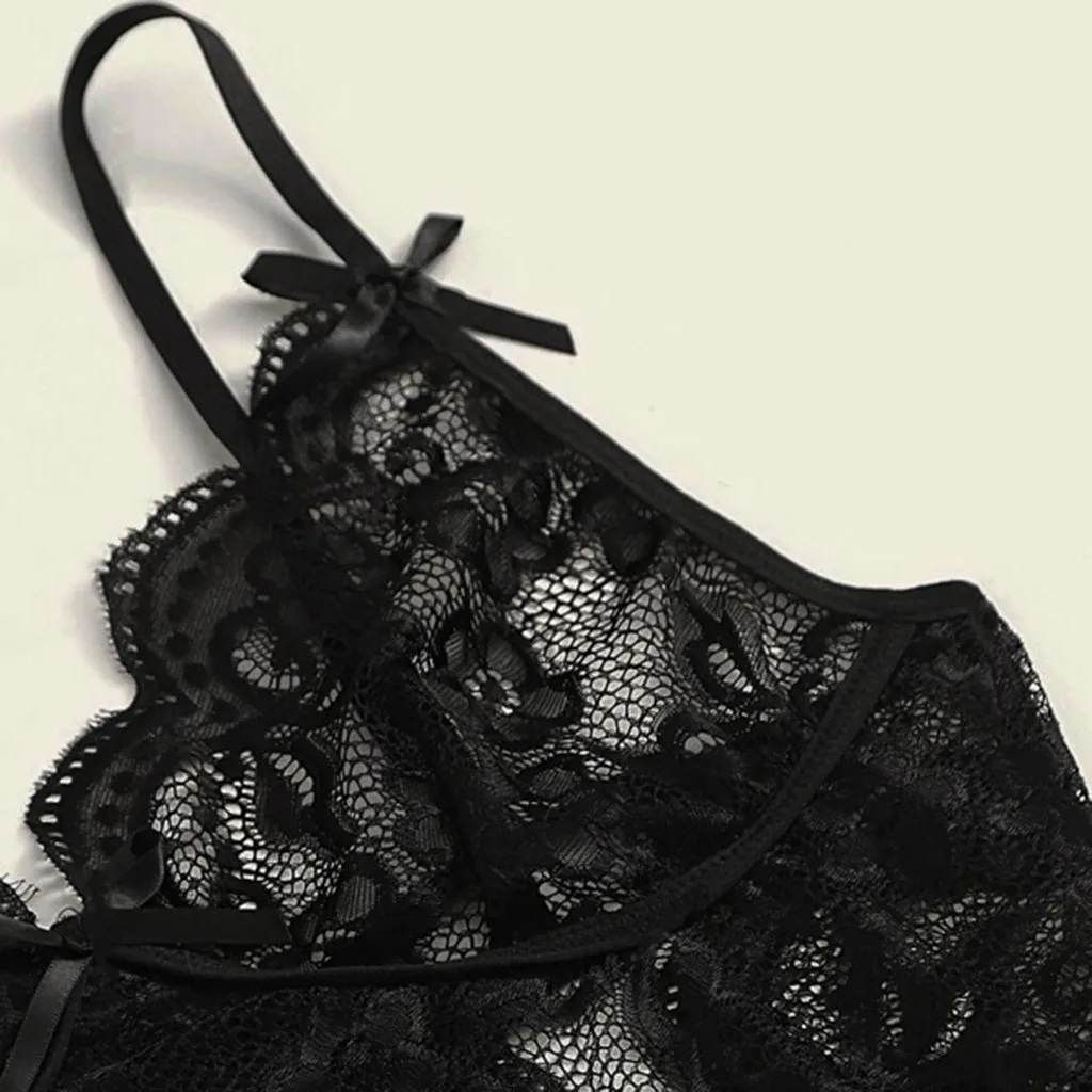 

Sexy Lingerie Women Lace V-neck Sleepwear Porno Underwear Erotic Bra Thong Garter Costume Teddy Plus Size Hollow Out Lenceria
