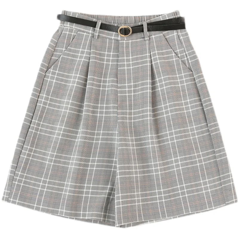 

2021 Elegant Fashion Women Summer Plaid High Waist Sexy Shorts Korean Style Casual Loose Shorts Wide Leg
