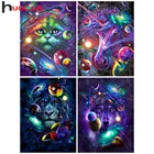 Алмазная живопись Huacan, полноразмерная мозаика в виде животных, фэнтези, кот, Лев, планета, вышивка, волк, Вселенная, домашний декор, искусство бриллиантами